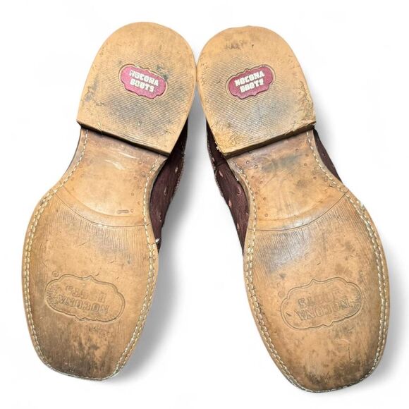 Nocona Men’s Size 8D Brown Leather Western Cowboy Boots Ostrich Print Square Toe - Picture 5 of 8